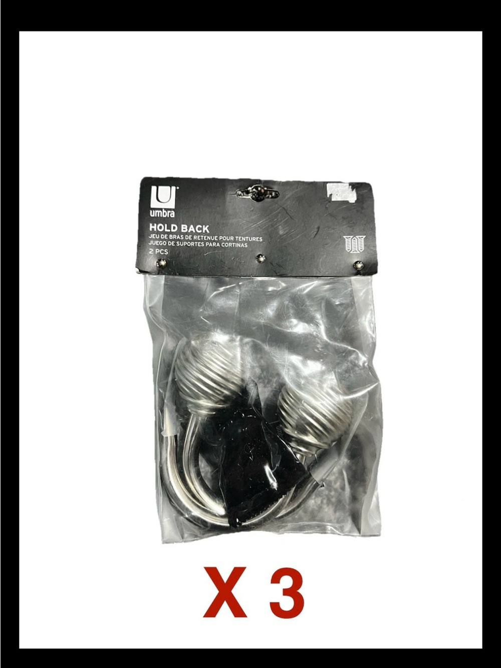 Umbra Drapery Curtain Hold Back Tie 2pc Silver Metallic Brand New 3 Packs